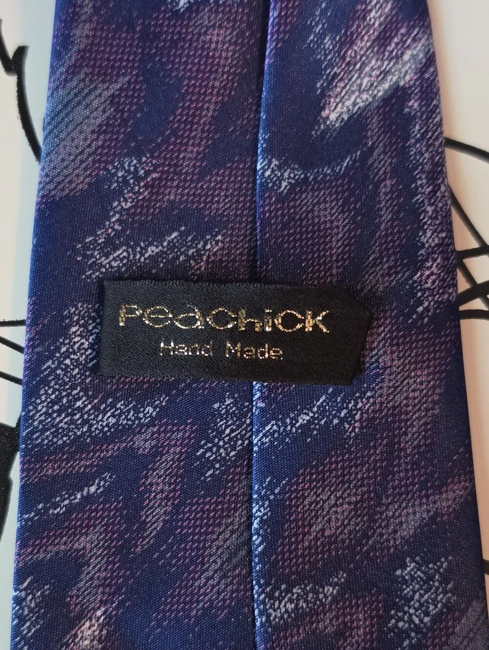 Peachick Men's Handmade Blue Purple Abstract Vintage Silk Blend Necktie 59